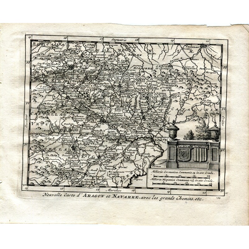 Neue Karte von Aragon und Navarra mit den großen Straßen, 1715, P. Vander Aa.
