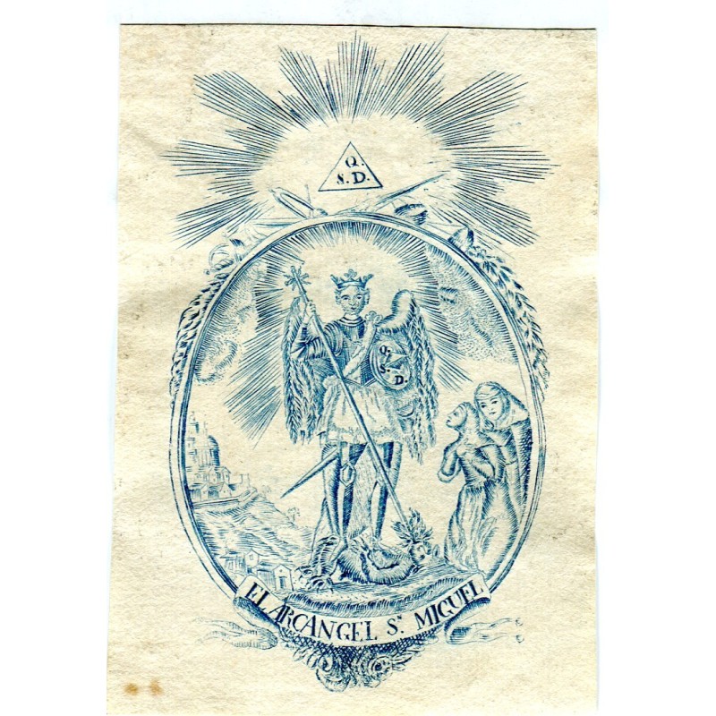 Litografia colorata dell'Arcangelo San Michele