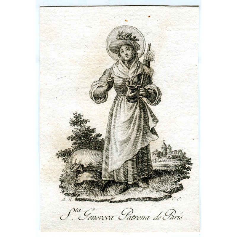 Santa Genoveva patrona de Paris. grabado por Vicente Capilla de un dibujo de A. Rodriguez.