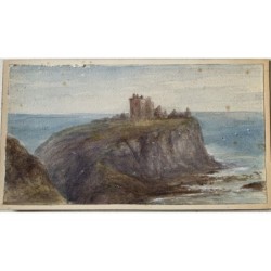 Paysage avec une tour. Aquarelle anglaise du XIXe siècle.