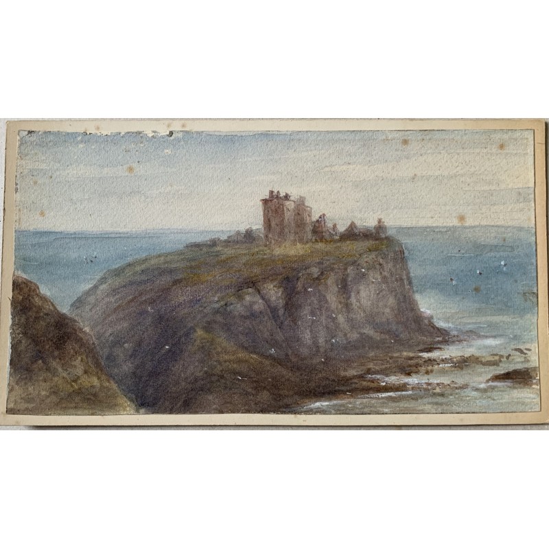 Paysage avec une tour. Aquarelle anglaise du XIXe siècle.