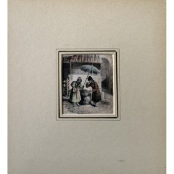 Figurenpaar. Antik kolorierte Lithographie.