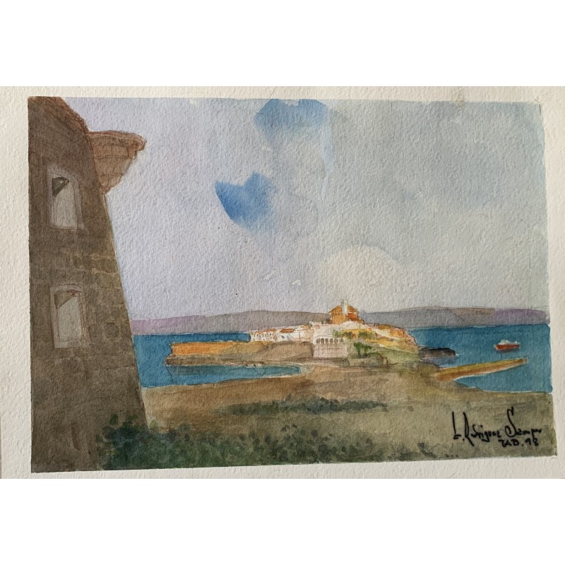 Tabarca. Watercolor by Pinror from Elche Eduardo Rodriguez Samper