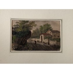 Village. Lithograph, English school, 19th-20th century.