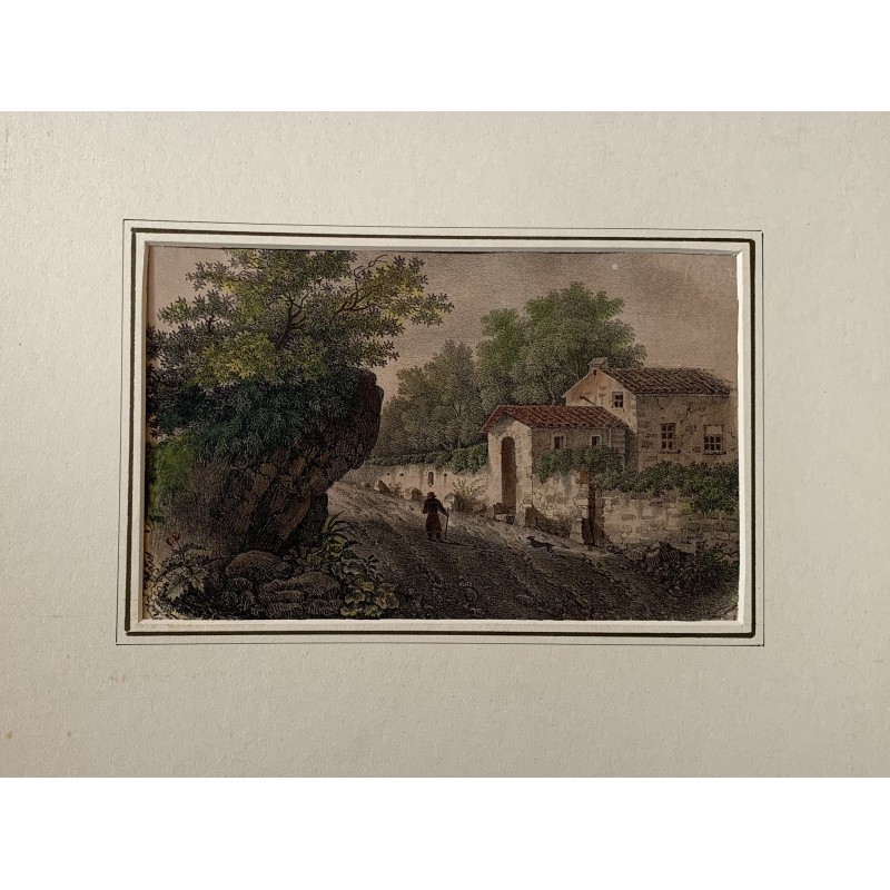 Village. Lithograph, English school, 19th-20th century.