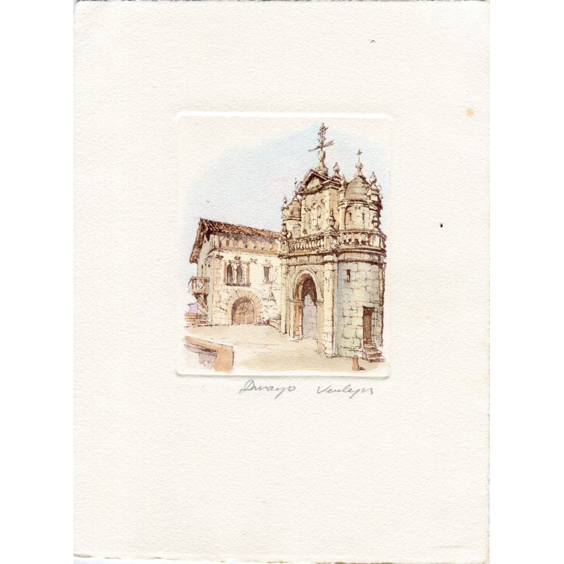 Arco di Santa Ana a Durango (Vizcaya). Litografia di Verdaguer. Firmata a matita.