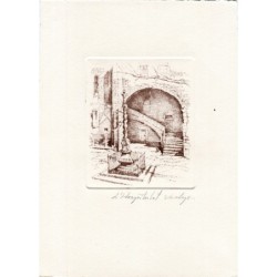 Lithograph of old door from L'Hospitalet de Llobregar by Verdaguer.