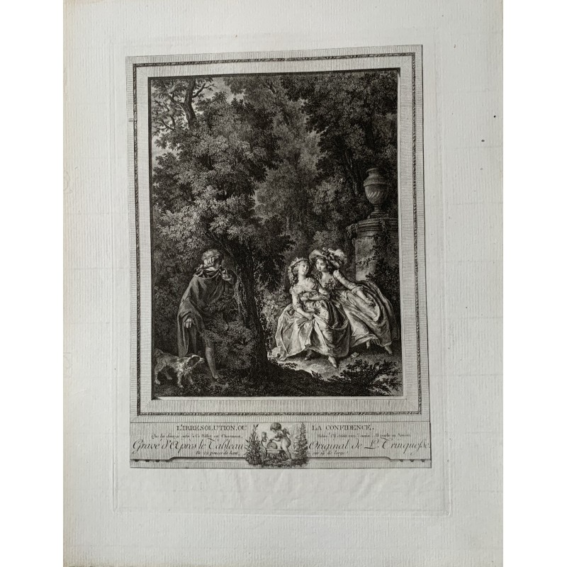 L'Irresolutionou la Confidence engraved by JA Pierron copy ofTinquesse.