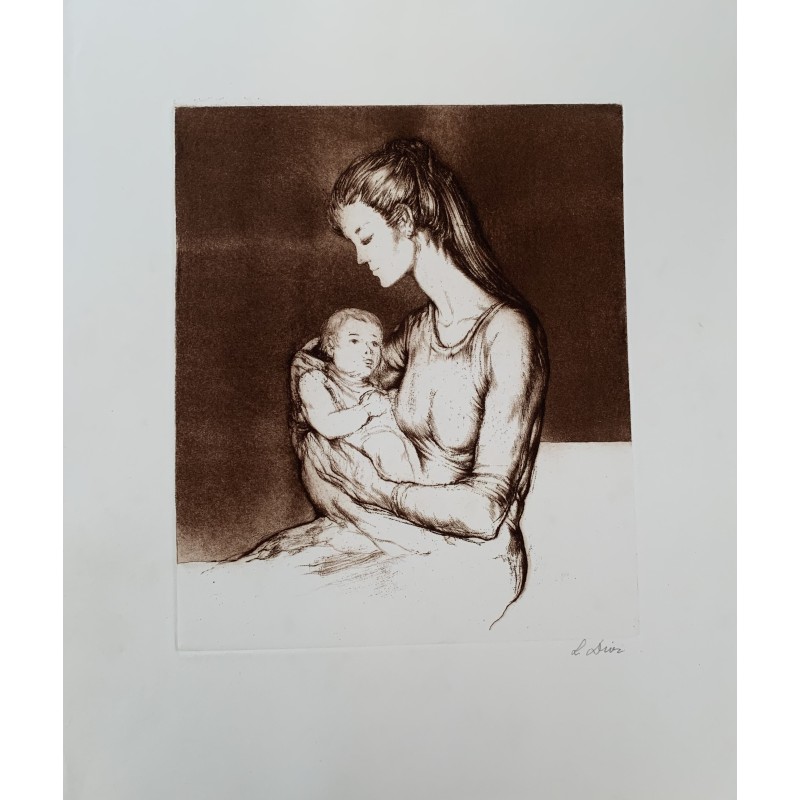 Madre con niño, Litografia firmada a lapiz Diez?