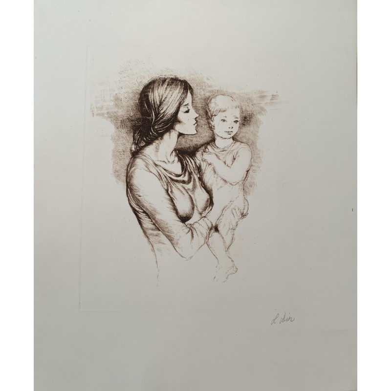 Madre con niño. Litografia firmada a lapiz Diez?