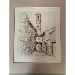 Tarazona. Lithografie. Von Verdaguer mit Bleistift signierte Lithografie.