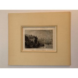 Irun depuis la rivière Bidasoa, Guipúzcoa - Gravure ancienne