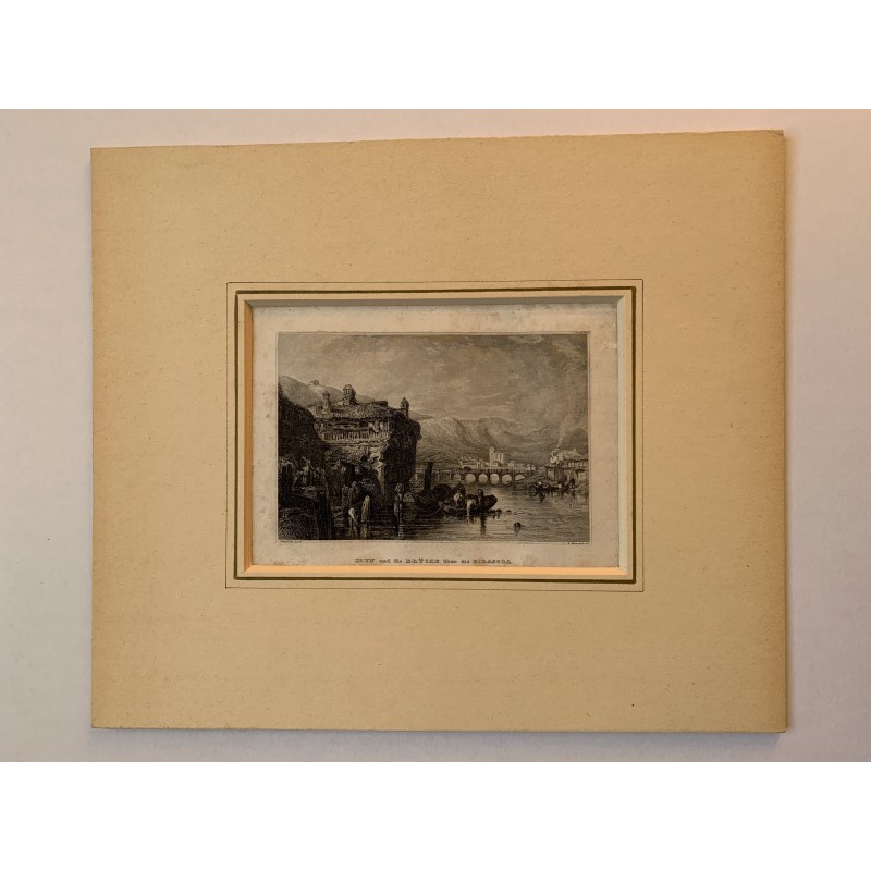 Irun depuis la rivière Bidasoa, Guipúzcoa - Gravure ancienne