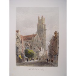 Bélgica. «The Cathedral Brujes». Pintó E. George. Grabó Thomas Heawood (hacia 1850).
