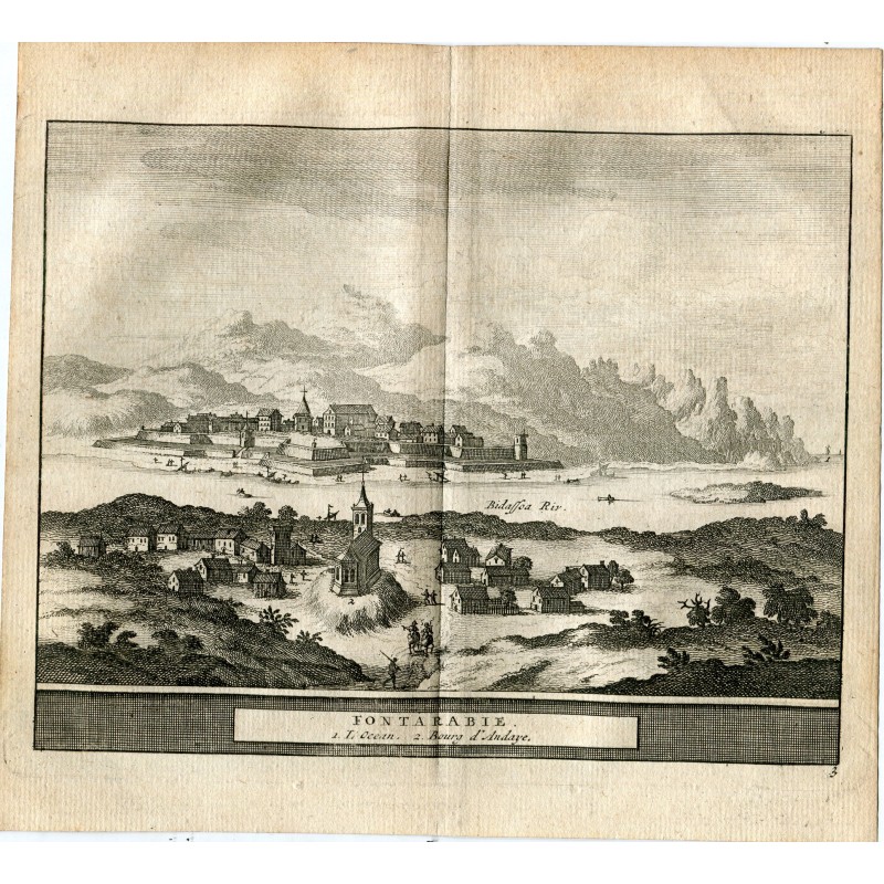 Topografische Ansicht von Fuenterrabia von Pieter vander Aa, Alvarez de Colmenar.1715.