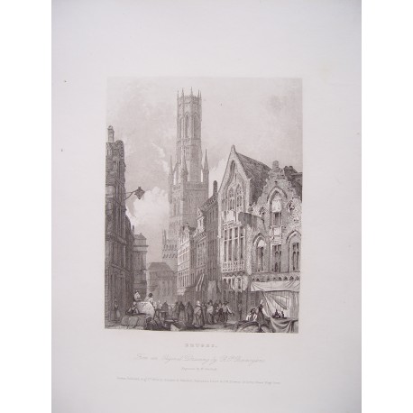 Bélgica. «Bruges».Dibujó R.P.Bonnington. Grabó W.Henshall en 1834