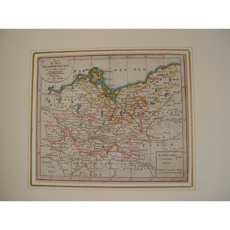 Carte de la Marche de Brandebourg et du duché de Poméranie par J. Walch - gravure de 1812