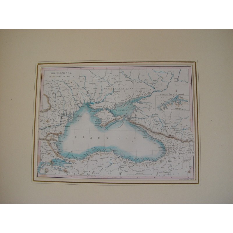 Map of the Black Sea and sorrounding countries - 1844 engraving