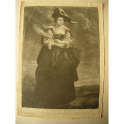 Helena Fourment, Rubens 2nd Wife. Antique print by James McArdell, after Sir Anthony Van Dyck, 18th century.