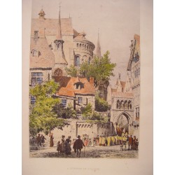 Alemania. A Street in Cologne. Grabado Axel Herman Haig (1835-1921)