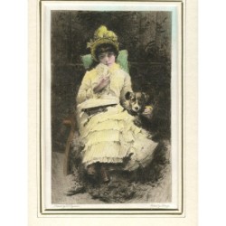 George L. Seymour 1800s Antique Etching 'Girl with a Dog'