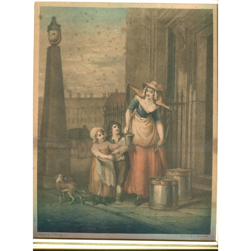 Latte sotto le ancelle. Incisione di L. Schiavonetti basata sull'opera di F. Wheatley