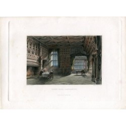 Incisione colorata di Speke Hall Lancashire del 1834 di E. Challis, disegnata da T. Allom