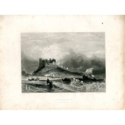 Bamborough vu du sud-est, gravé par W. Finden d'après un dessin de G. Balmer.