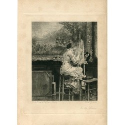 Junger Aquarellist im Louvre, nach Pascal Dagnan-Bouveret. EA Champollion