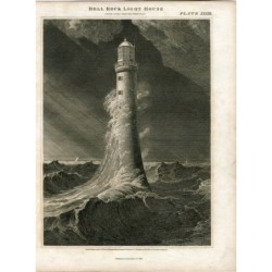 Schottland. Leuchtturm von Bell Rock. Gezeichnet und gestochen von Lizars nach W. Lorimer im Jahr 1816.