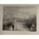 Vista del Tíber con Puente Triunfal (Roma, Italia), a partir de obra de Turner. Grabado antiguo, 1878