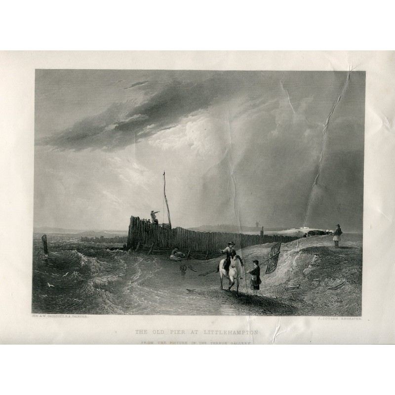 Angleterre. Sussex. La vieille jetée de Littlehampton. Gravure de J. Cousen, œuvre d'AW Callcott.