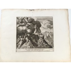 Moses receiving two stone tablets of the law from God - 1674 engraving