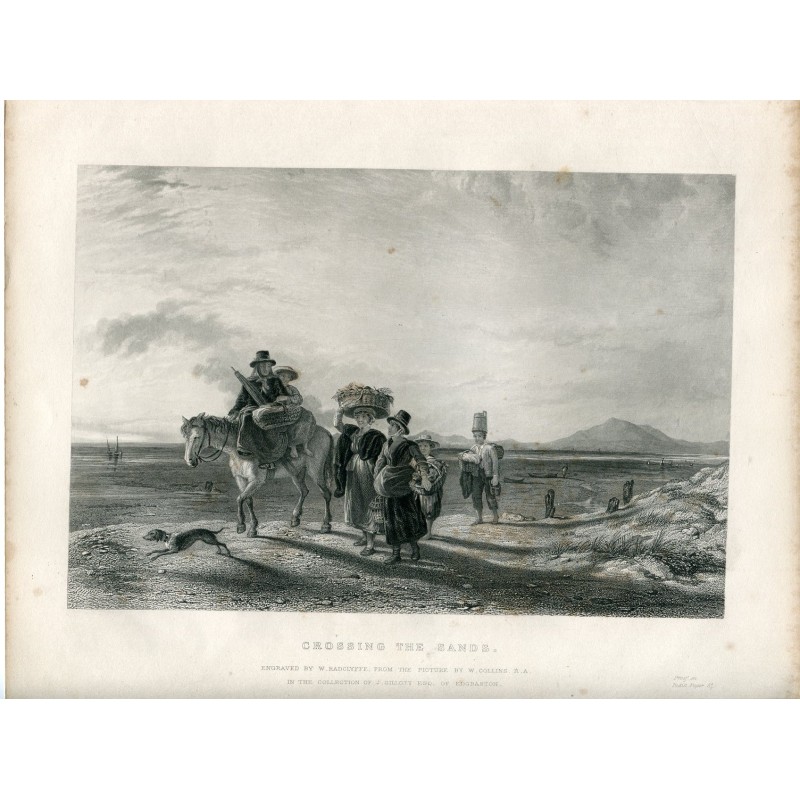 Überquerung des Sandes. Kupferstich von W. Radcliffe aus dem Jahr 1860 nach einem Gemälde von W. Collins.