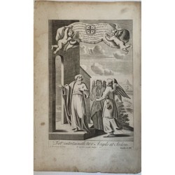 Bibbia. Lot intrattiene due angeli a Sodoma, incisione di Vandercucat da un'opera di G. Freeman