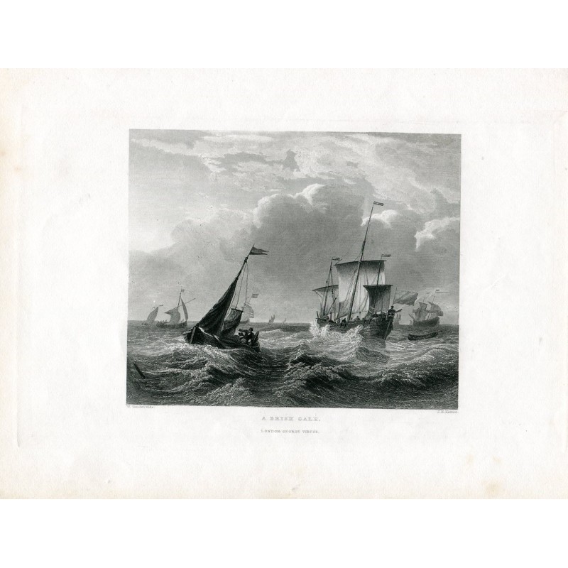 A Brisk Gale. Engraving by J.H. Kernot after a work by W. Vandervelde.