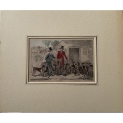 John Leech. Engraving with hunting dogs. Signed on plate with initials.