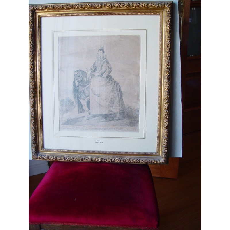 Goya etching. Queen Margaret of Austria on Horseback, after Velazquez.