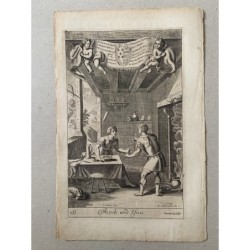 Bibbia. Giacobbe ed Esaù. Incisione di M. Vander Gucat da un disegno di G. Freeman.