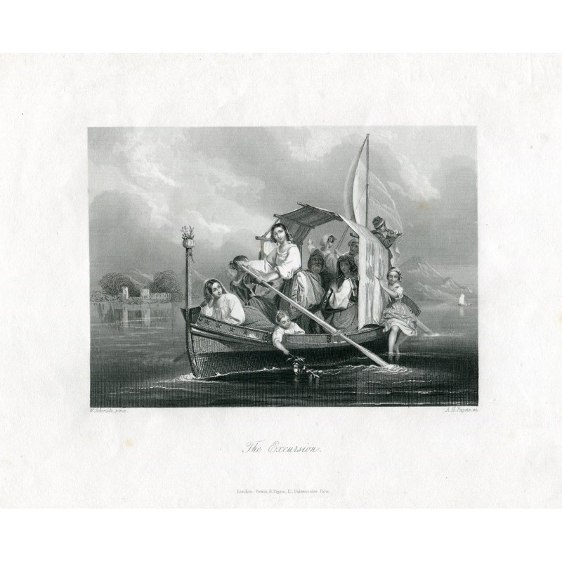 Italie. Naples. L'Excursion. Gravure d'AH Payne.