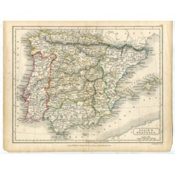 Mappa di Spagna e Portogallo - Sydney Hall - stampa del 1828