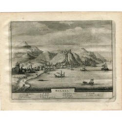 Plano cartógrafico de Málaga. Grabado por Pieter Vander Aa, 1715. Alvarez de Colmenar.