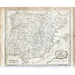 Carte de l'Espagne et du Portugal gravée par William Guthrie en 1793.