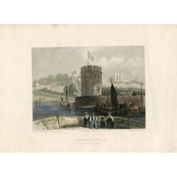 Cathédrale de Chester depuis le château d'eau. Gravure de B. Winkles d'après un dessin de C. Warren.