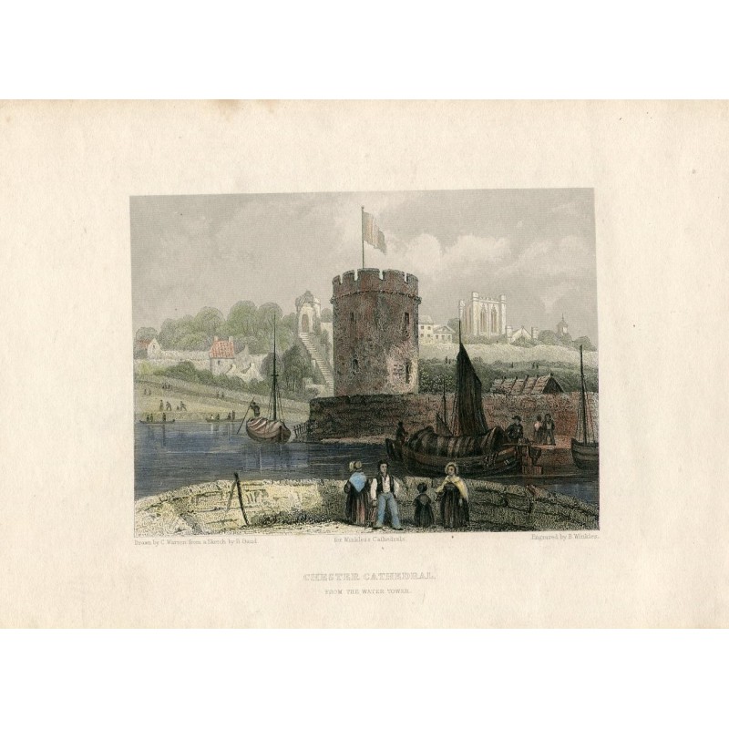 Chester Cathedral from the Water Tower. Engraving by B. Winkles after a drawing by C. Warren.