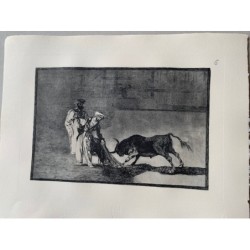 Goya etching. Bullfighting, plate 6, 1983 edition. 'The Moors make a different play in the ring calling the bull ...'