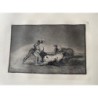 Goya etching. Bullfighting, plate 9, 1983 edition. 'A Spanish notle kills a bull after he has lost his horse'