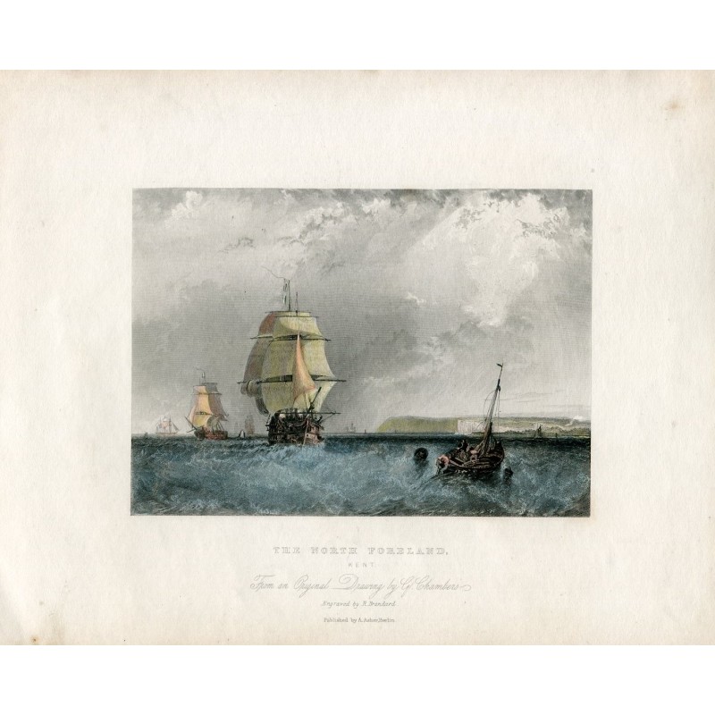 Angleterre. Le North Foreland. Gravure de R. Branard d'après l'œuvre de G. Chambers. 1834.