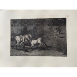 Print No. 23 from Goya's Bullfighting. Mariano Ceballos, aka the Indian, kills the bull from his horse.