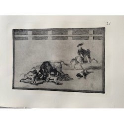Print No. 25 of Goya's Bullfighting. They throw dogs at the bull.